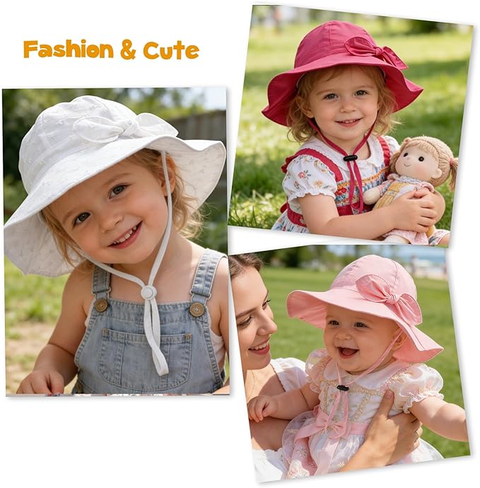 Baby Girl Sun Hat with UPF 50+ Outdoor Adjustable Beach Hat with Wide Brim - Image 6