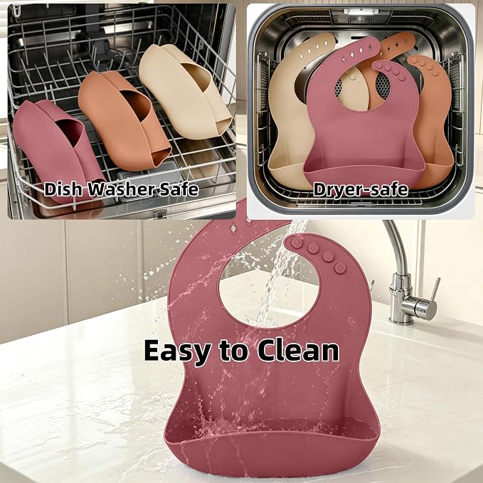 Set of 3 Silicone Bibs for Babies Toddler, Soft Adjustable Bibs for Baby Girl - Image 9