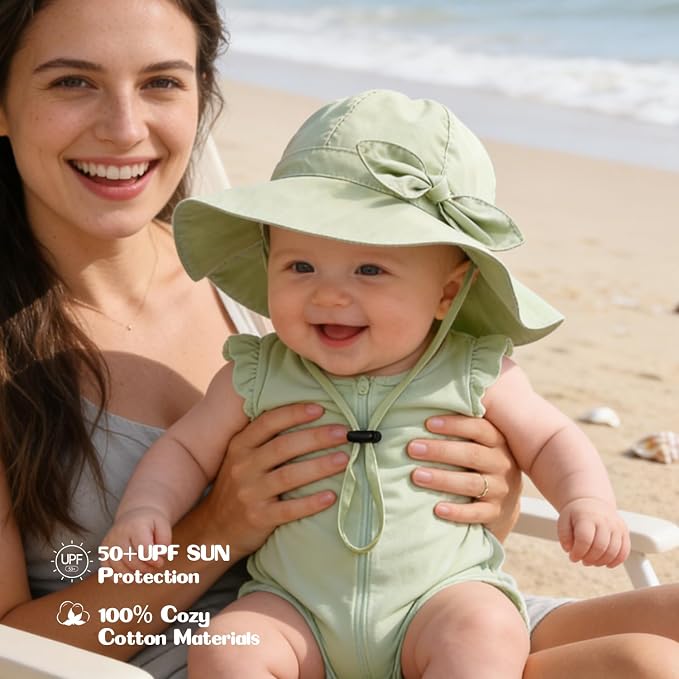 Baby Girl Sun Hat with UPF 50+ Outdoor Adjustable Beach Hat with Wide Brim - Image 4