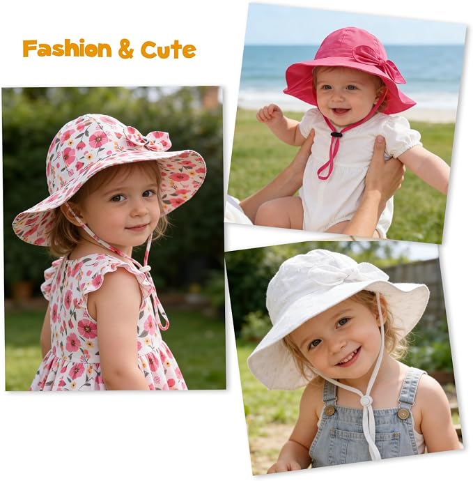 Baby Girl Sun Hat with UPF 50+ Outdoor Adjustable Beach Hat with Wide Brim - Image 7