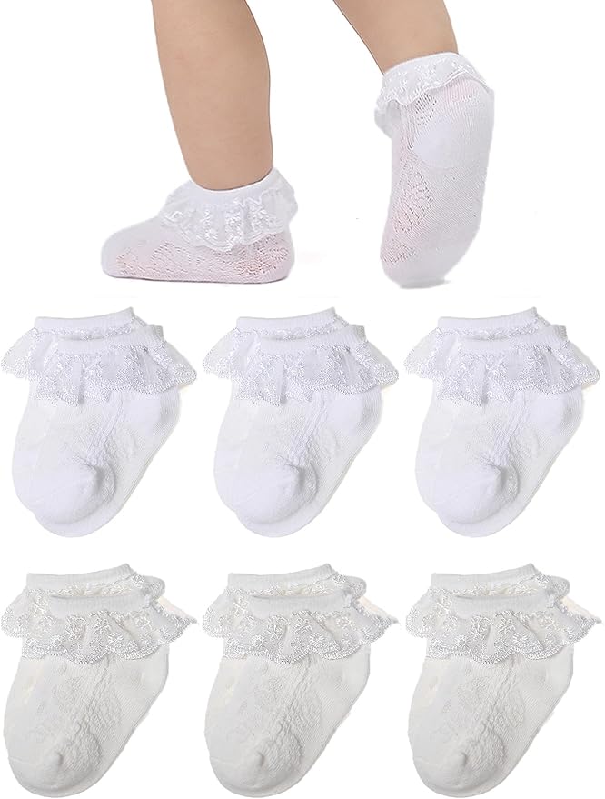 EPEIUS Baby Girl Ruffle Socks, Eyelet Frilly Lace Socks by EPEIUS