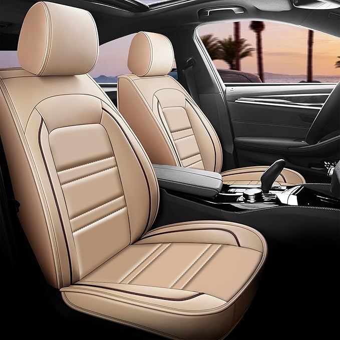 Seat Covers for Dodge ram 1500 2004-2011 | 5-Seats Leather Seat Covers, Easy to Install Automotive Seat Covers Full Set (Full Set, Beige)