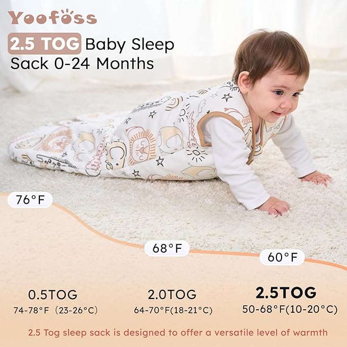 Yoofoss Baby Sleep Sack 0-6 Months, TOG 2.5 Baby Wearable Blanket with 2-Way Zipper, 100% Organic Cotton Fabric Winter Newborn Sleeping Sack, Warm Soft Comfy(Small)