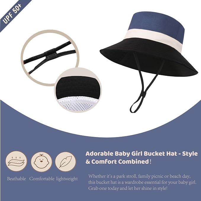 Baby Boy Sun Hat Toddler Bucket Beach Hat Girl UPF 50+ Cotton Linen | Beach - Image 3