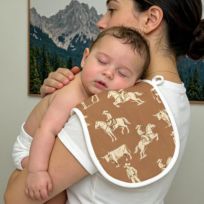 6 Pack（3×2） Western Baby Burp Cloths, Contoured Burp Rags - Image 3