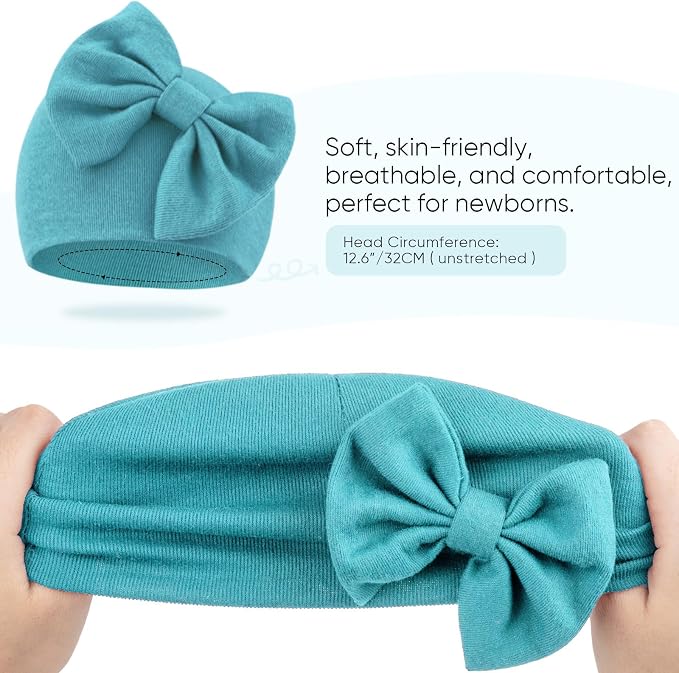 BQUBO Newborn Girls Hats Baby Hat and Mittens Set Infant Caps Bow Hospital - Image 7