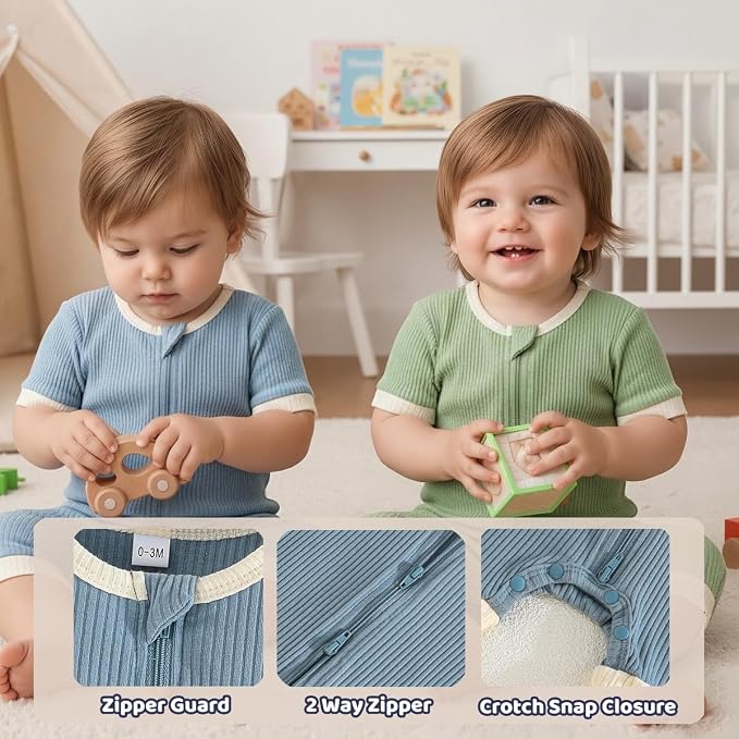 Bafeicao Unisex Baby Boy Girl 2/3 Pack Rompers Short Sleeve | 2 Way Zipper - Image 3