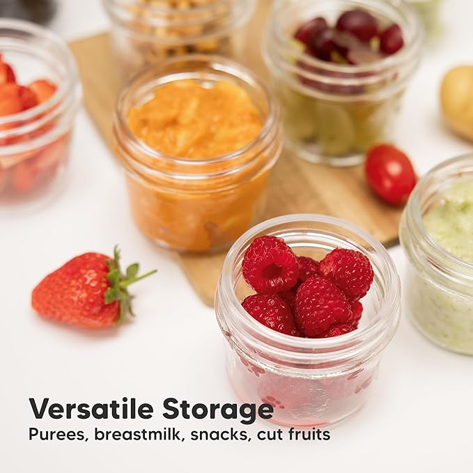 KeaBabies 6pk 4oz Glass Baby Food Containers with Lids - Leak-Proof, Microwavable Small Glass Jars, Baby Purees & Toddler Snack Storage Containers, BPA-Free, Dishwasher & Freezer Safe (Roseate)