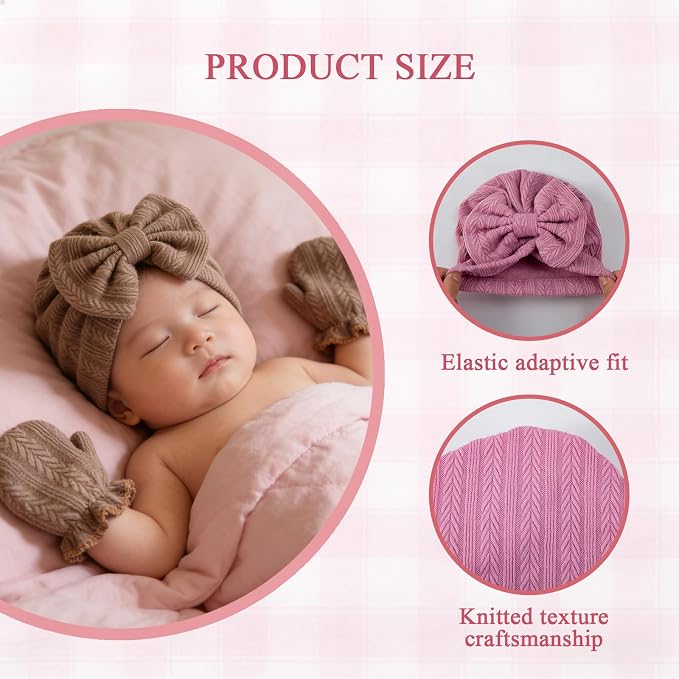 Newborn Baby Girl Hats Mittens Set Cotton - Image 3