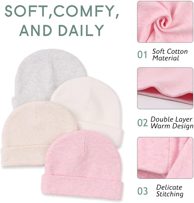 Cotton Newborn Baby Girls Hat Spring Newborn Boys Hat Cute Rabbit Infant Beanie - Image 3