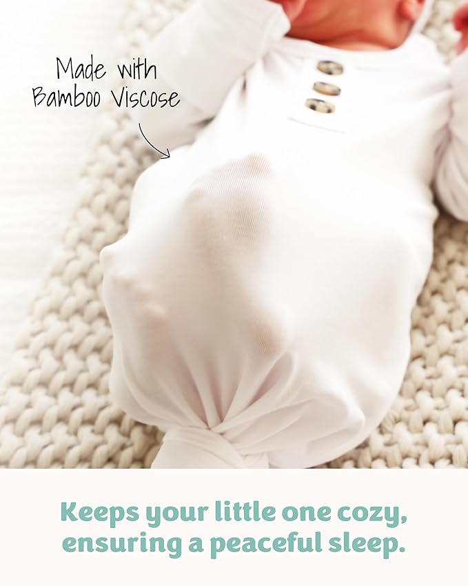 Caden Lane Newborn Knotted Gown with Hat, Soft Bamboo Viscose Baby Sleep Sack, Unisex Infant Nightgown, Breathable Sleepwear