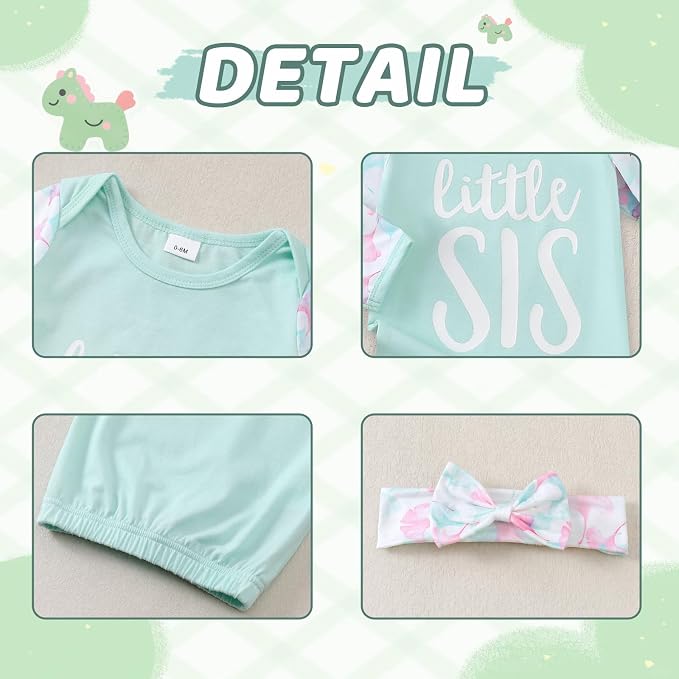 AMAWMW Newborn Baby Girl Little Sister Sleeper Gown Stripe Long Sleeve - Image 6