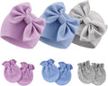 Newborn Baby Hats and Mittens Set Infant Bow Beanie Cap Toddler Gloves Newborn by AQOKKA