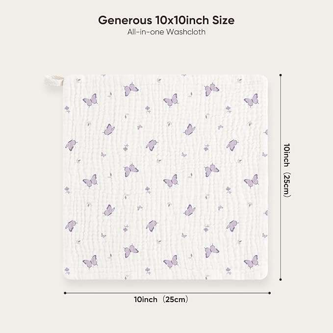 Bearmoss 12 Pack Baby Muslin Washcloths, 100% Cotton 10"x10" Face Towels - Image 2