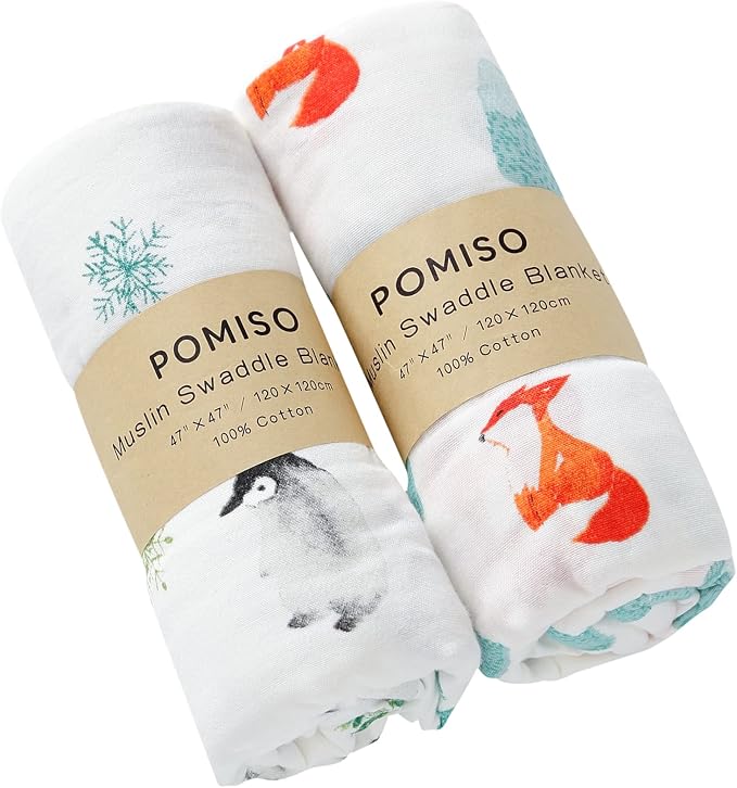 POMISO Muslin Swaddle Blankets for Boys & Girls, Newborn Receiving Blankets by POMISO