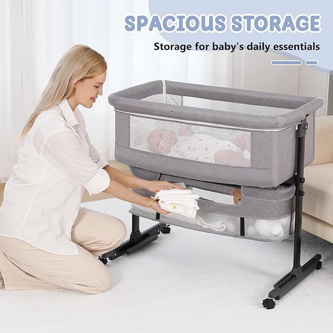 Semphis Baby Bassinet, 3 in 1 Bassinets Bedside Sleeper, Adjustable Height - Image 4