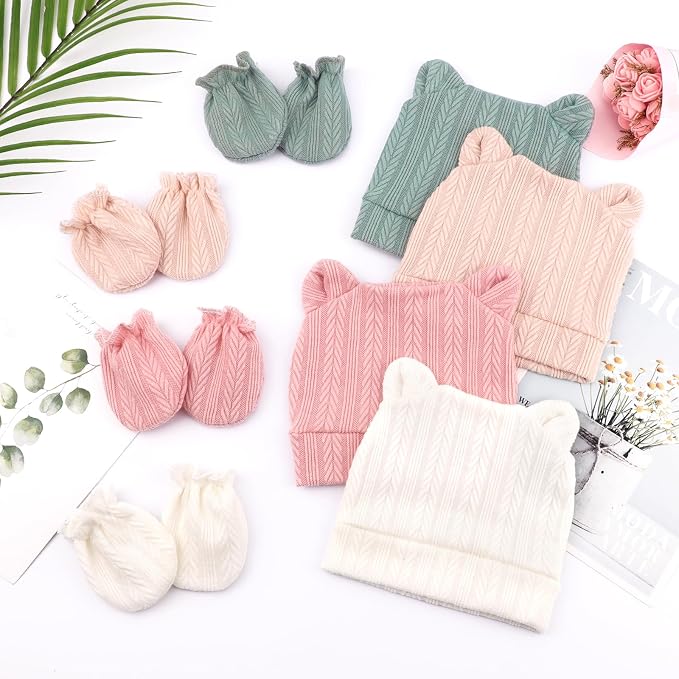 Newborn Baby Hat and Mittens Set Bear Ears Toddler Infant Beanie Caps Newborn - Image 6