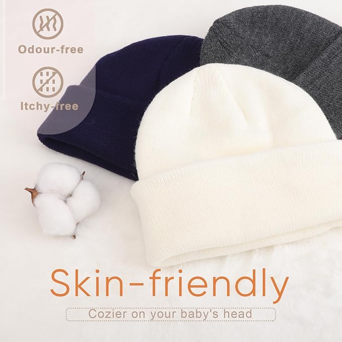 DRESHOW BQUBO 3 Pack Baby Beanies Toddler Kids Winter Hats Soft Knit Hat - Image 3