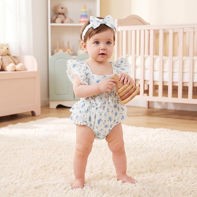 Baby Girl Summer Clothes Infant Girls Romper Dress | Ruffle Sleeve, Cotton Linen - Image 2