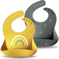 Moonkie Silicone Baby Bibs Set Of 2 | BPA Free Waterproof | Soft Flexible Adjustable Silicone Bibs for Babies & Toddlers(Dark Grey/Kodak)