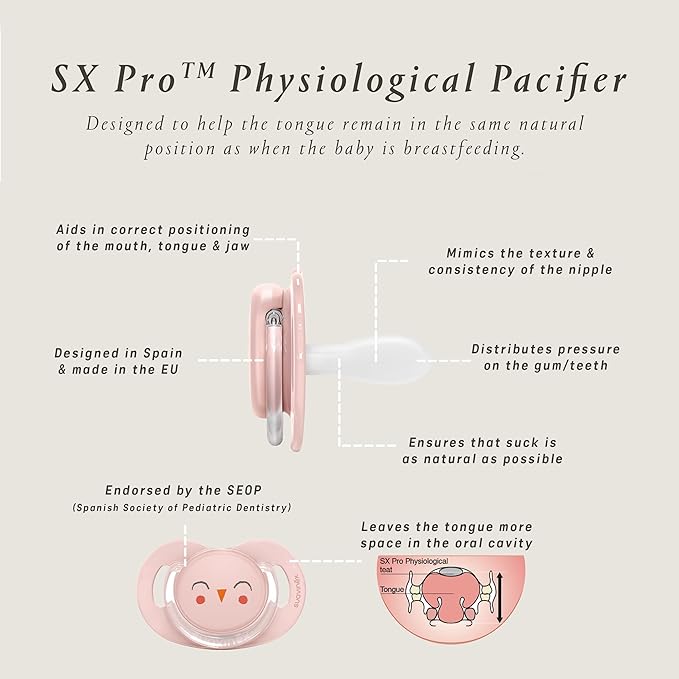 Suavinex Bonhomia SX PRO Physiological Pacifier, Supports Breastfeeding Babies, Pacifiers 18+ Months, 2 Pack Baby Pacifier, Baby Accessories, (Mint/Beige)
