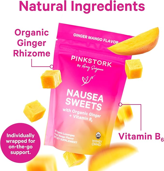 Pink Stork Organic Sweets Bundle for Morning Sickness and Motion Sickness Support, Added Vitamin B6, 1st Trimester Pregnancy Must Haves - 60 Wrapped Candies