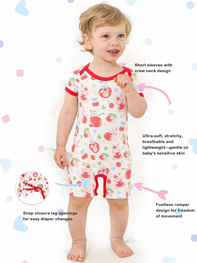GUISBY Baby Rayon Romper Pajamas, 0-24M | Silky Soft Feel，Snap Closure，Footless - Image 2