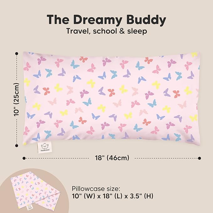 Toddler Pillow with Pillowcase - 10x18 My Little Dreamy Kids Travel Bed Pillows for Sleeping, Organic Cotton Small Pillowcase, Soft & Breathable, Machine Washable, Toddlers 2-5 Years Old (Flutter)