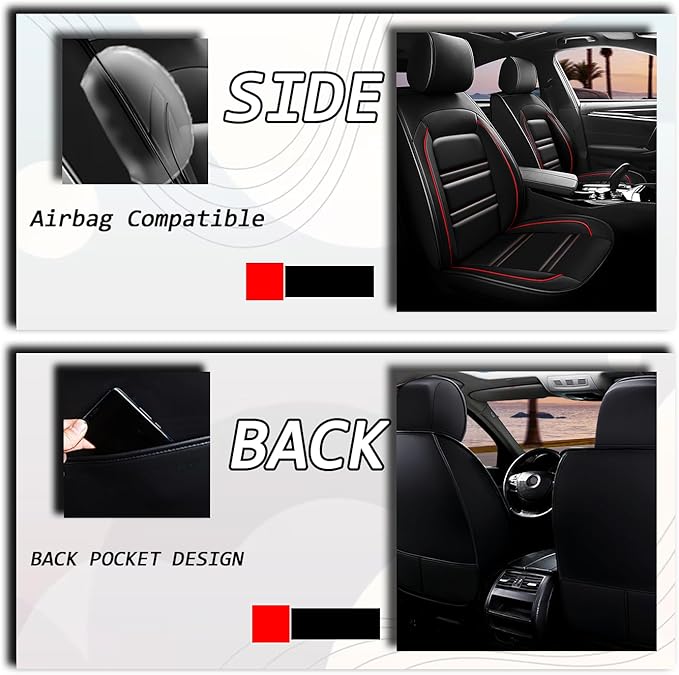 Seat Cover for gmc Acadia 2016-2025 | Car Seat Covers Front Seats, Waterproof Seat Protectors, Automotive Front Seat Covers (Front Seat, Black&Red Line)