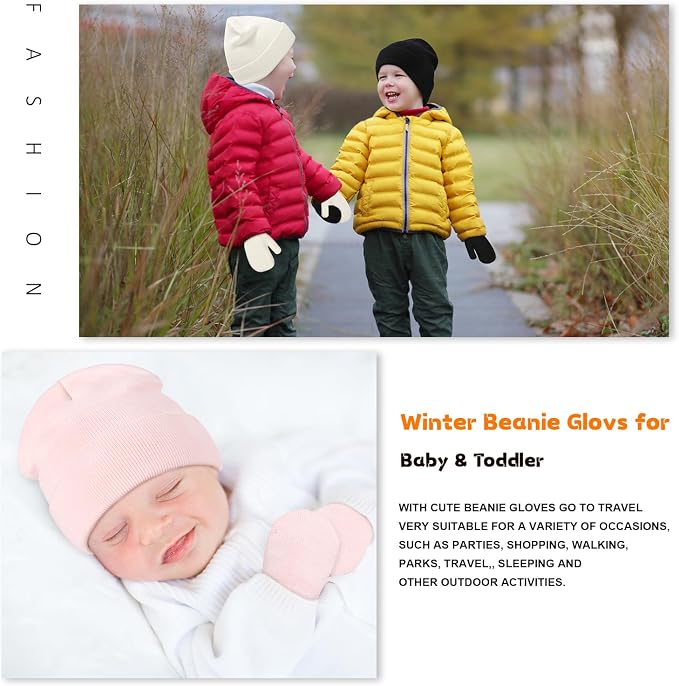 Baby Beanie Hat Gloves Set, Kids Winter Warm Knit Hat - Image 7