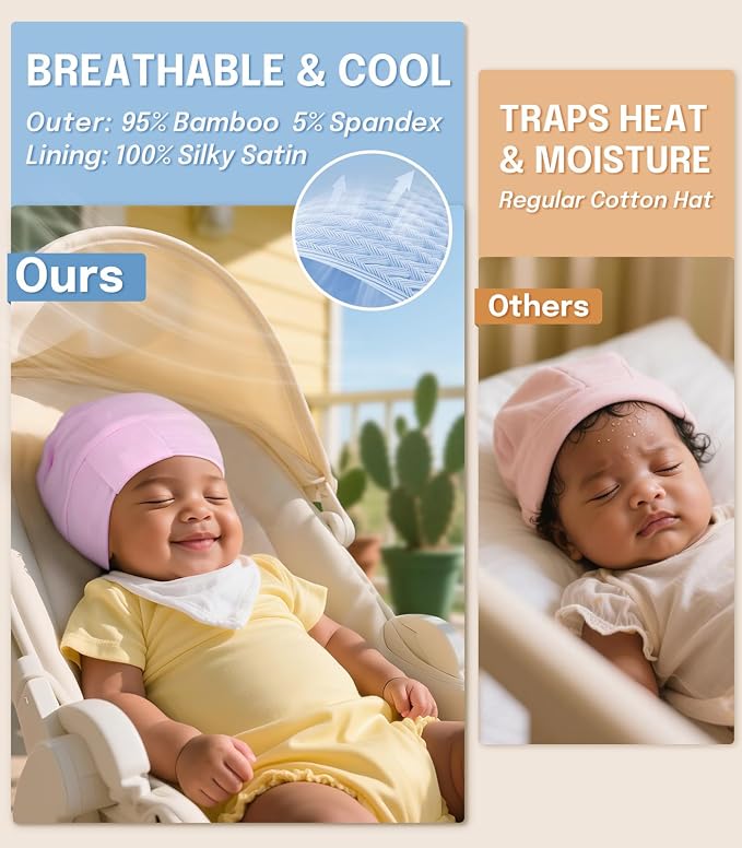 Fittia Baby Bonnet for 0-6 Months, Silky Satin Bonnet for Sleeping, Smooth for - Image 6