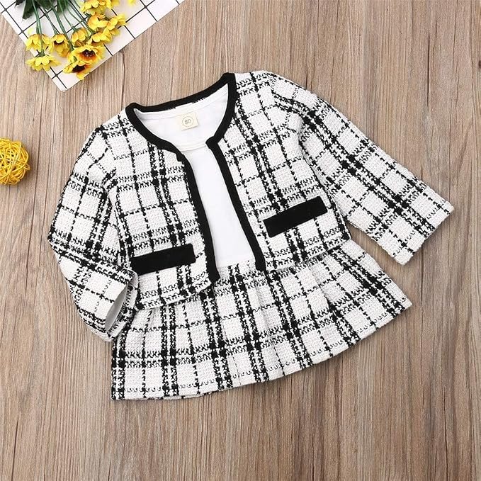 Toddler Kids Baby Girls Plaid Skirt Set Cardigan Jacket Coat + Tutu Dress Set - Image 3