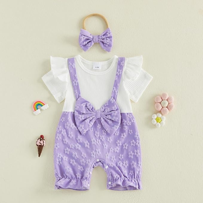 YINGISFITM Newborn Baby Girl Summer Clothes Short Sleeve Bubble Romper Bow - Image 4