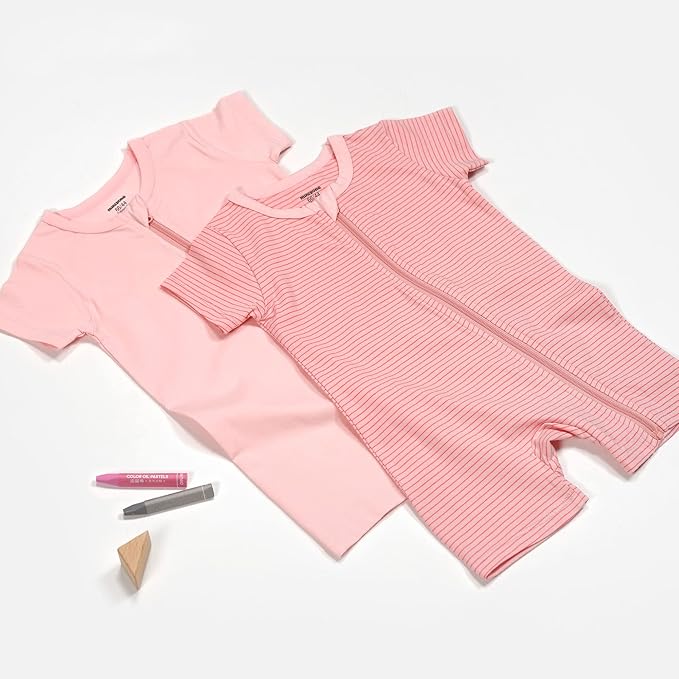Teach Leanbh Unisex Baby 2 Pack Pajamas Cotton Short Sleeve Zipper Romper - Image 5