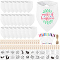 NACHLYNN 110 Pcs White Baby Bibs Baby Shower Games Set Including 24 Blank Baby Bibs 24 Stencils 49 Clothespins 12 Fabric Markers 1 Hemp Rope for Boys Girls Gender Reveal Party