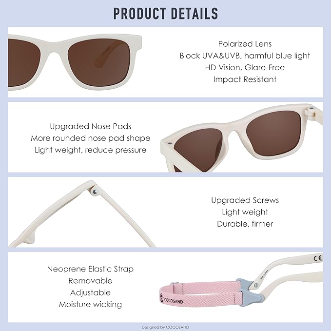 COCOSAND Flexible Baby Sunglasses with Strap Polarized UV Protection for Toddler Infant Newborn Boy Girl Age 0-24 Months