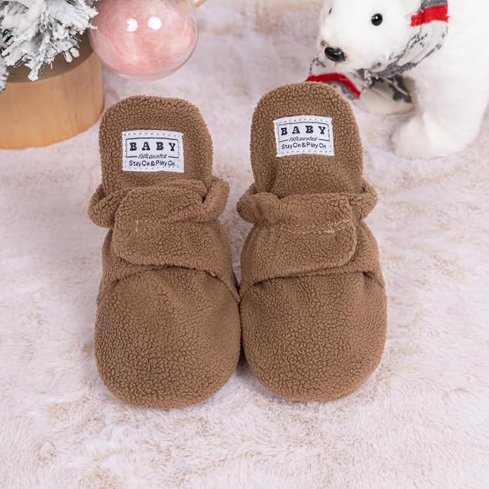 Babelvit Newborn Baby Boy Girl Soft Fleece Booties Stay On Infant Slippers - Image 4