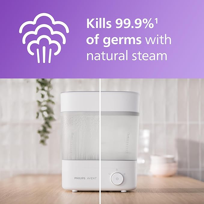 Philips Avent Baby Bottle Sterilizer and Dryer Premium, Removes 99,9% of Bacteria, Chemicals Free, Capacity 6 Bottles/Teats/Accessories, Modular Space Saving Design, Model SCF293