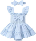 Baby Girl Smocked Romper Dress Ruffle Bow Summer Outfit by Megeoly