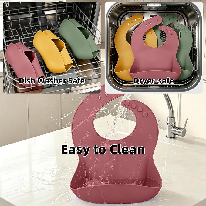 Set of 3 Silicone Bibs for Babies Toddler, Soft Adjustable Bibs for Baby Girl - Image 9