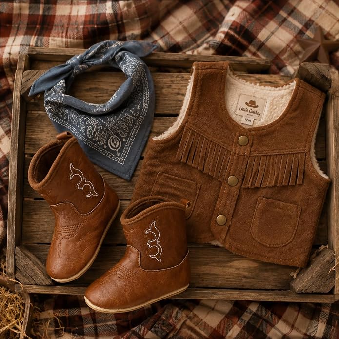 Meckior Baby Girls Cowboy Tassel Boots Side Zipper Moccasins Soft Bottom - Image 3
