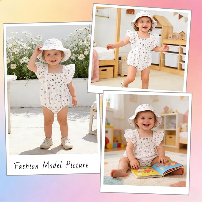 Baby Girl Floral Smocked Romper Outfit - Image 2