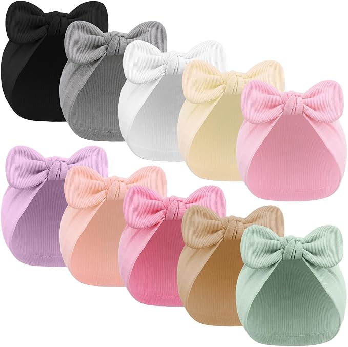 10 Pcs Preemie Hats Cotton Preemie Caps Bows Turban Premature Baby Boys Girls by Velmitten