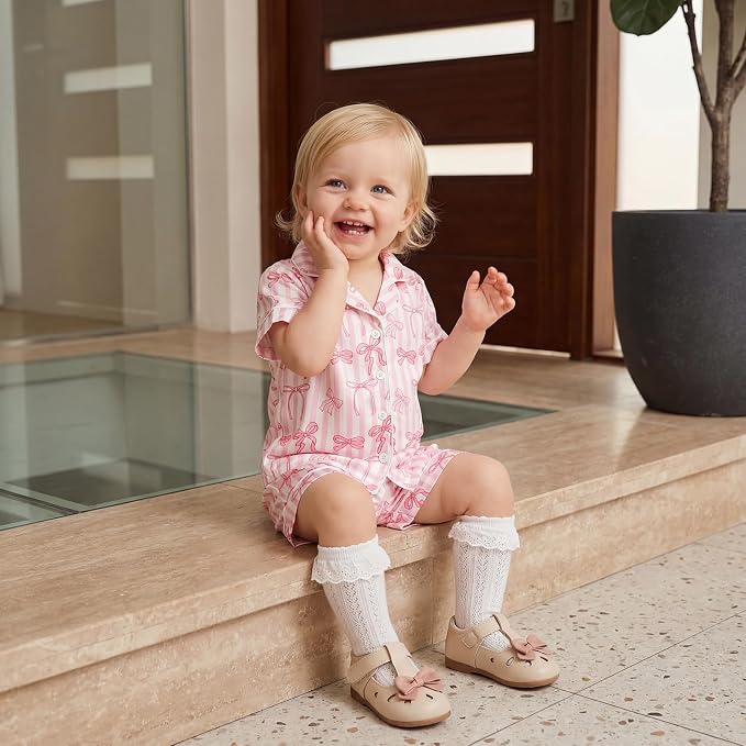 Kuriozud Toddler Baby Girl Pajamas Set Summer Floral Short Sleeve Button Down - Image 5