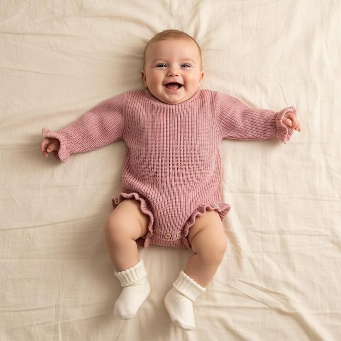 Mubineo Baby Girl Fall Winter Clothes Basic Plain Cute Sweater Romper Outfit - Image 2