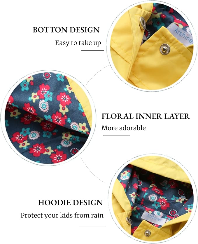 Arshiner Toddler Girls Waterproof Hooded Coat Jacket Outwear Raincoat - Image 7