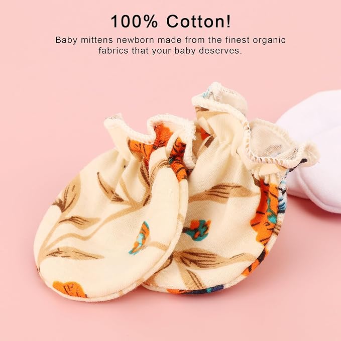 AQOKKA Newborn Baby Mittens No Scratch Cotton Elastic Wrist Gloves Infant - Image 4