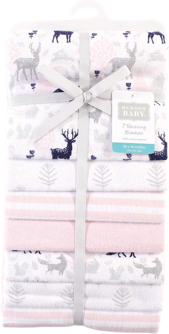Hudson Baby Unisex Baby Cotton Flannel Receiving Blankets Bundle, Linocut - Image 2