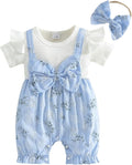 YINGISFITM Newborn Baby Girl Summer Clothes Short Sleeve Bubble Romper Bow by YINGISFITM