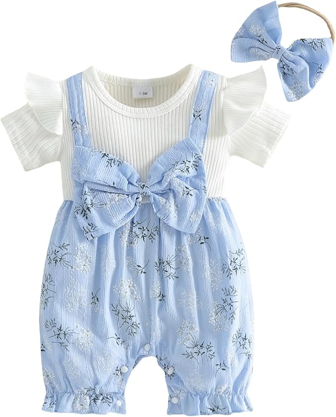 YINGISFITM Newborn Baby Girl Summer Clothes Short Sleeve Bubble Romper Bow by YINGISFITM